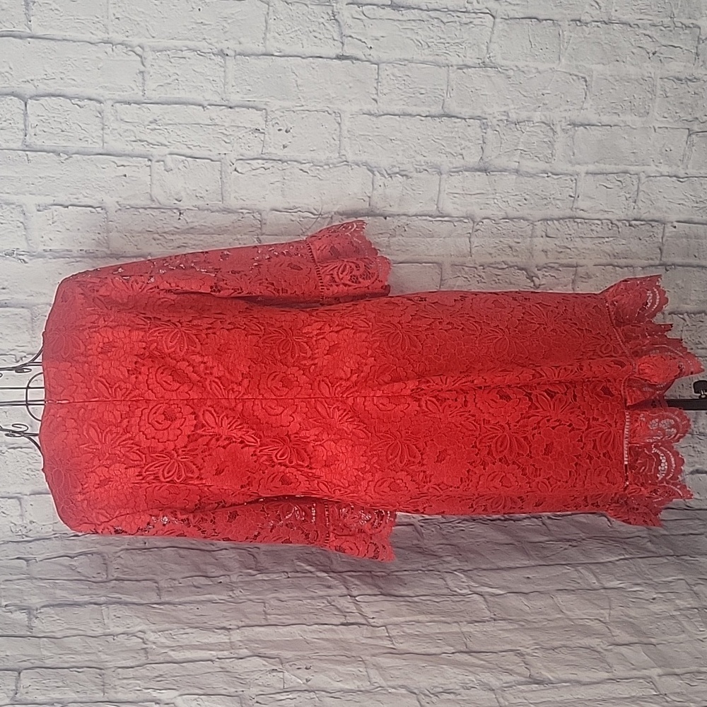 DONNA RICCO Detailed Red Lace Dress Size 10 - Picture 7 of 8